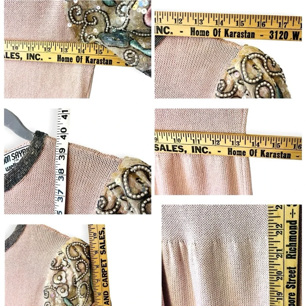 Vintage Don‎ Sayres Wellmore Sweater Dress Small Pink Sequin Beaded Floral
